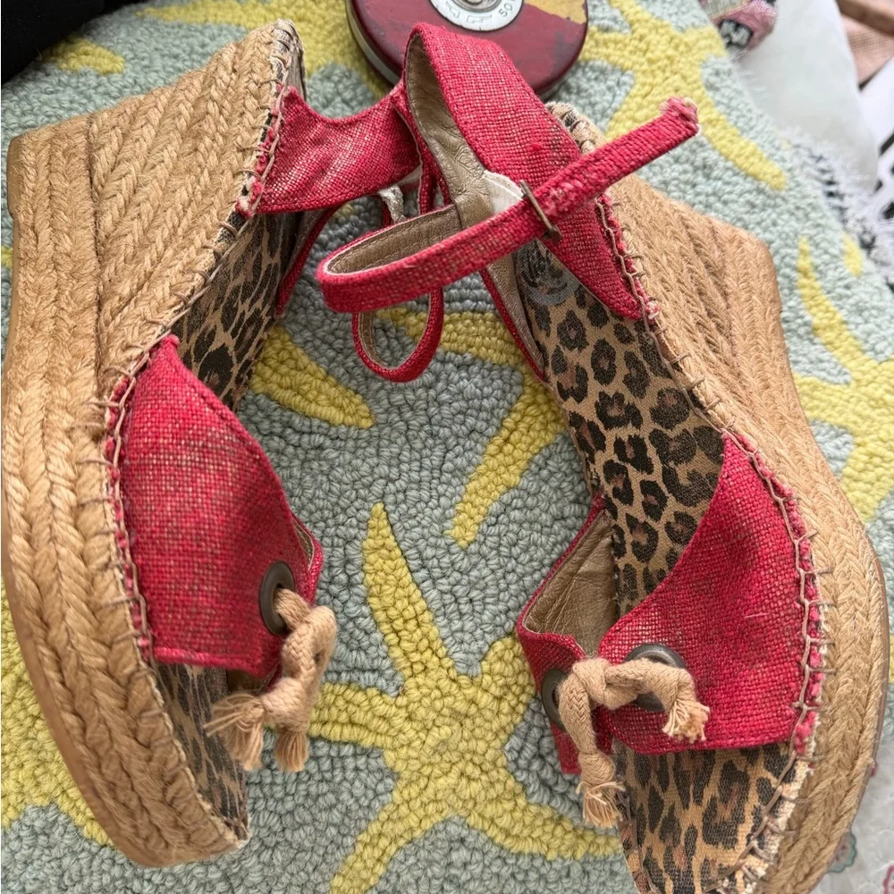 Red Leopard-Print Espadrille Wedge Sandals